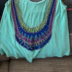 Filly Flair Green Embellished Tank Top with Ornate Neckline